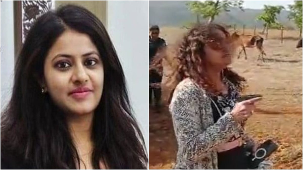 X/@sathyashrii/@tweets_prateekg : Puja Khedkar (L) | Her mother seen waving pistol at a man in viral video (R) | 